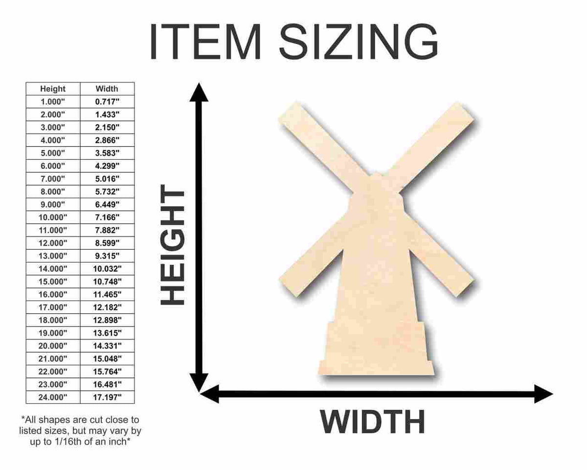 Unfinished Wood Windmill Shape - Dutch - Farm - Garden - Craft - up to 46