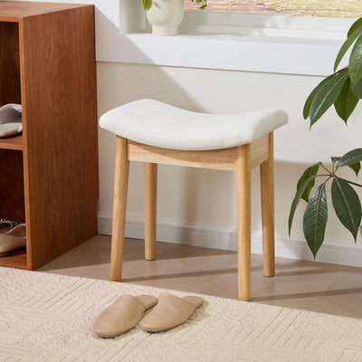 Beige Velvet Upholstered Vanity Stool 18 Inch Chair
