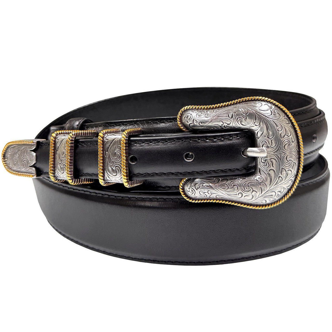 Western Ranger Antique Gold Engraved Buckle Genuine Cowhide Leather Belt