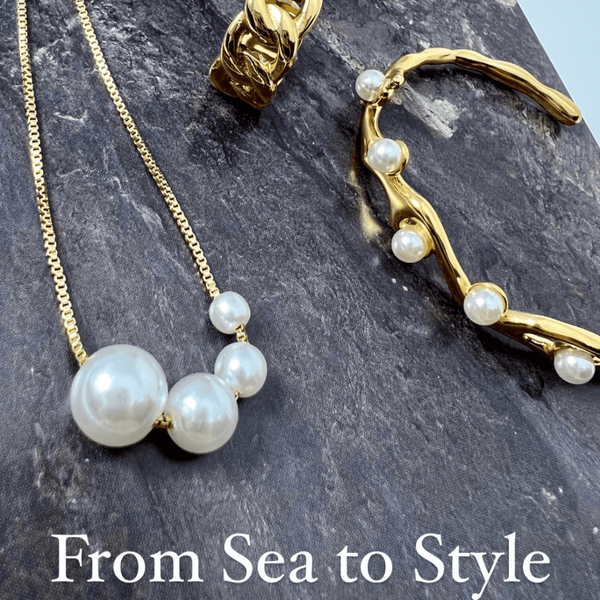 Gold Pearl Open Bangle Bracelet