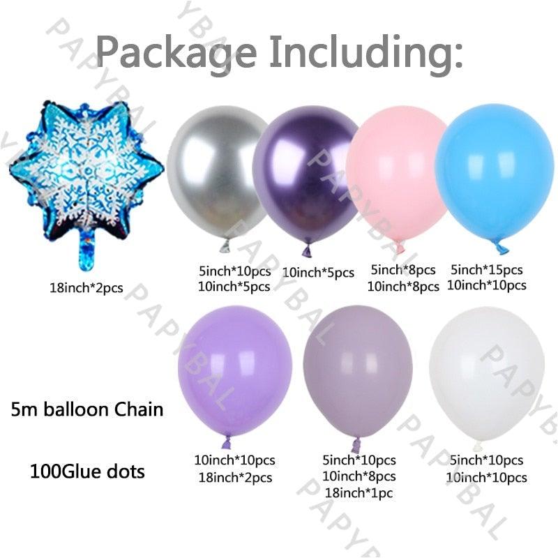 114pcs Snowflake Aluminum Foil Balloon Garland Kit Including Purple White Pink & Rose Gold Confetti Balloons Kit For Wedding Birthday Baby Shower Party Decoration