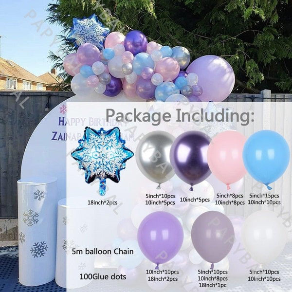 114pcs Snowflake Aluminum Foil Balloon Garland Kit Including Purple White Pink & Rose Gold Confetti Balloons Kit For Wedding Birthday Baby Shower Party Decoration