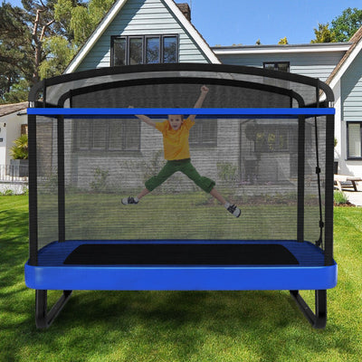 6 FT Kids Trampoline with Swing and Horizontal Bar Small Rectangle Trampoline-Blue