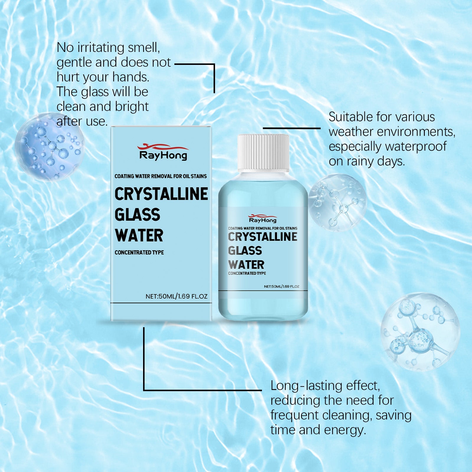 Car Coated Crystal Glass Water, Car Decontamination Wiper Clean Water Four Seasons Universal Rain Glass Water