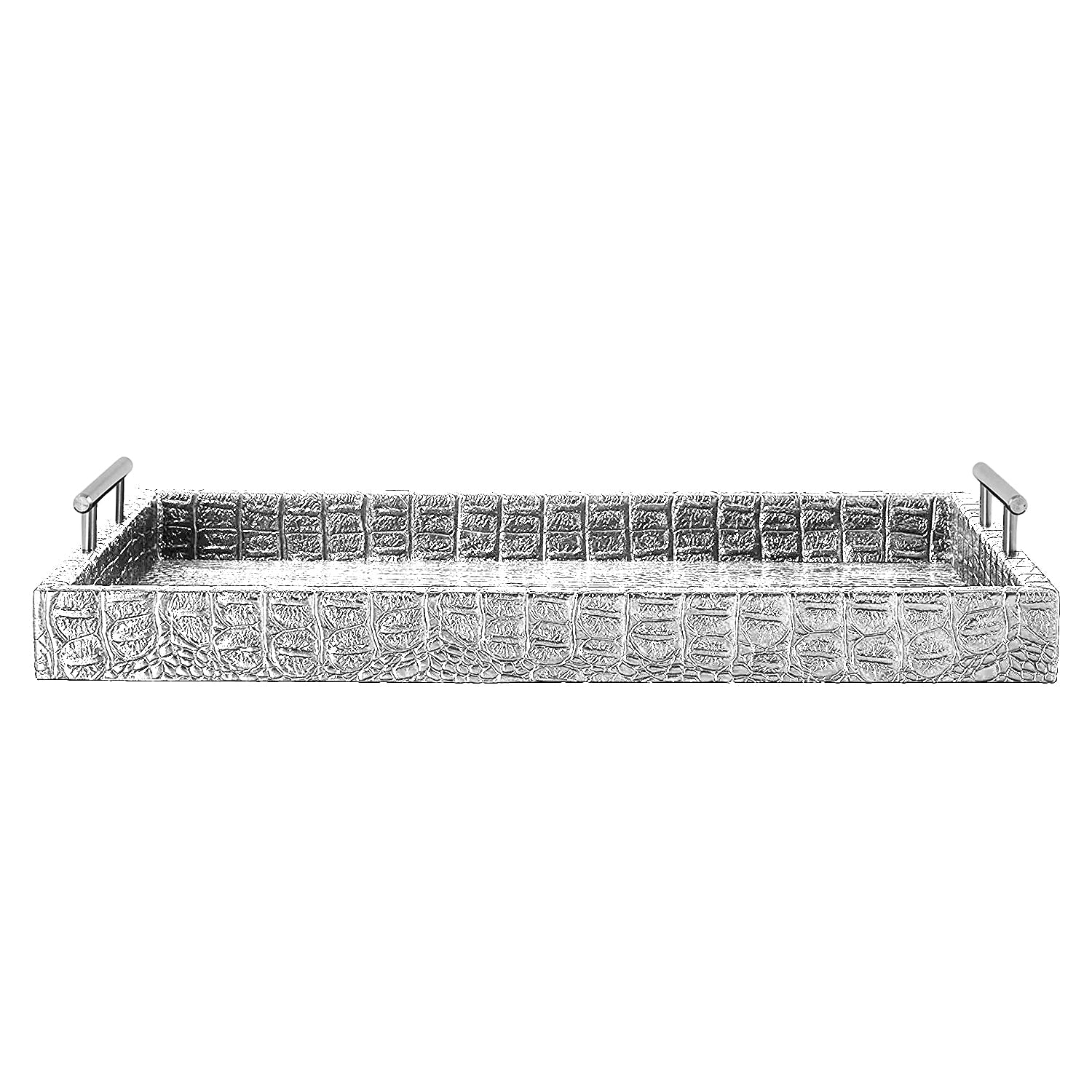Alligator Silver Tray with Metal Handles - 19x14