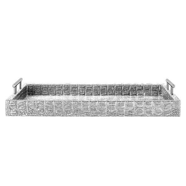 Alligator Silver Tray with Metal Handles - 19x14