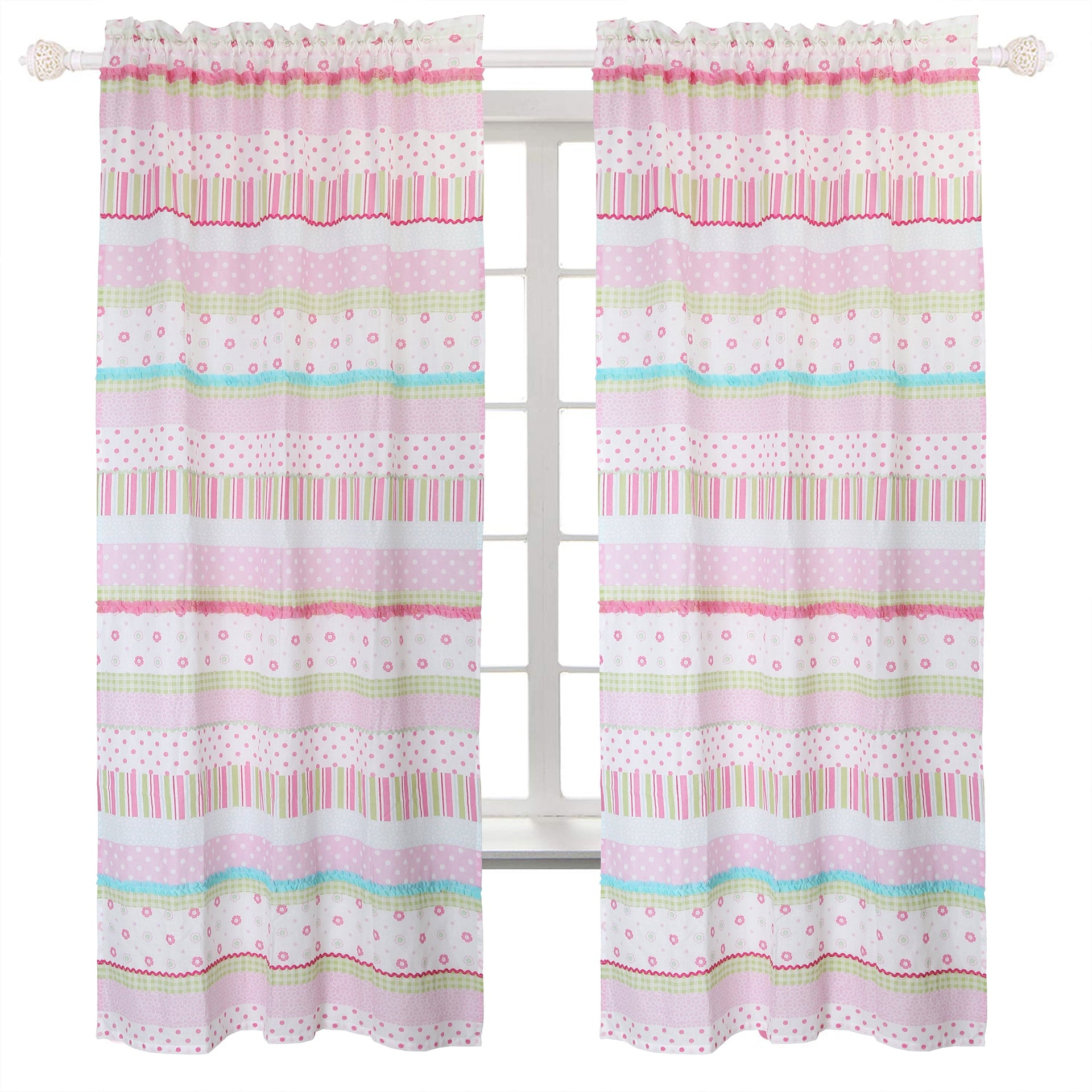 Greta Floral Stripe Pink Real Patchwork Cotton Reversible Quilt Bedding Set