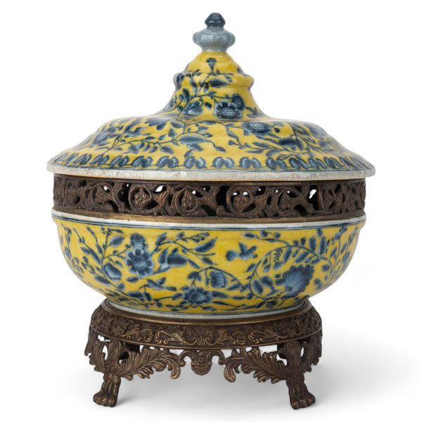 Hand Painted Fleumont Chinoiserie Porcelain Tureen/Bowl with Bronze Ormolu