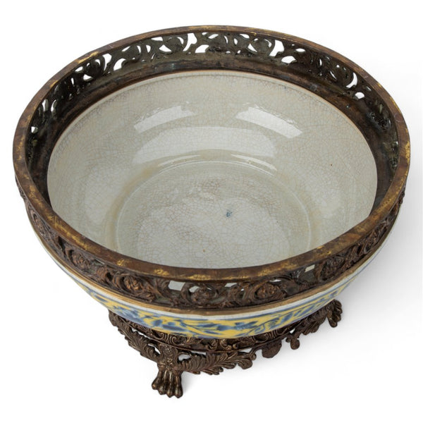 Hand Painted Fleumont Chinoiserie Porcelain Tureen/Bowl with Bronze Ormolu