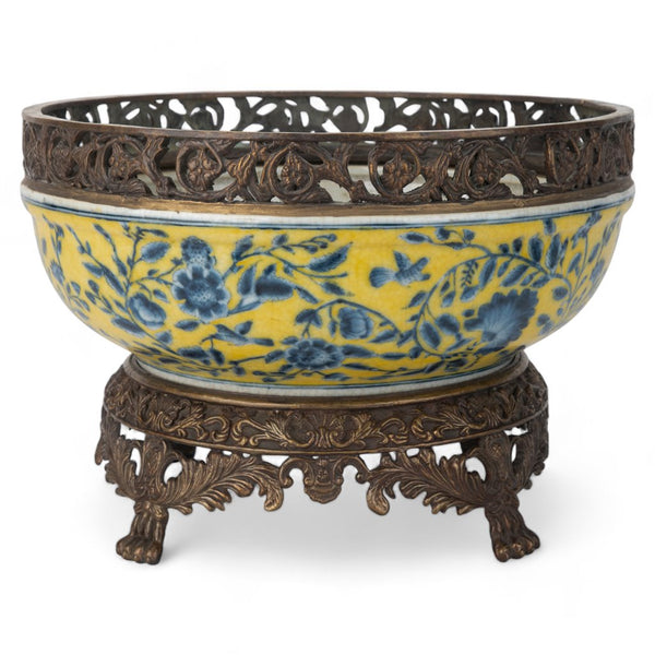 Hand Painted Fleumont Chinoiserie Porcelain Tureen/Bowl with Bronze Ormolu