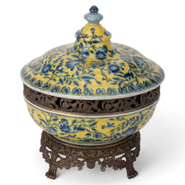 Hand Painted Fleumont Chinoiserie Porcelain Tureen/Bowl with Bronze Ormolu