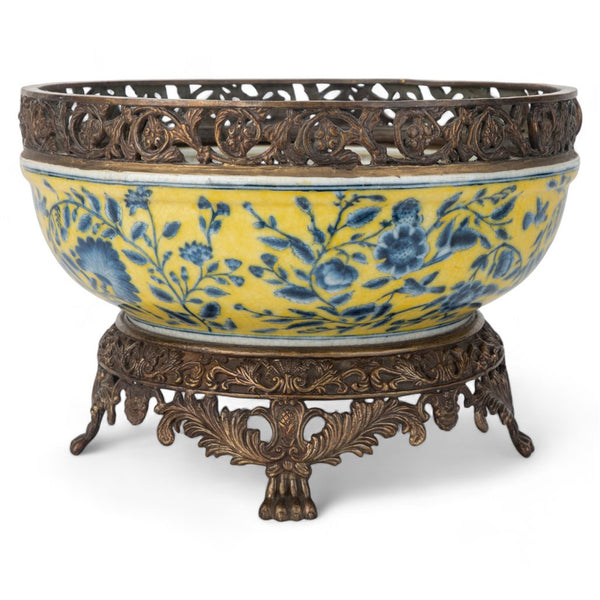 Hand Painted Fleumont Chinoiserie Porcelain Tureen/Bowl with Bronze Ormolu
