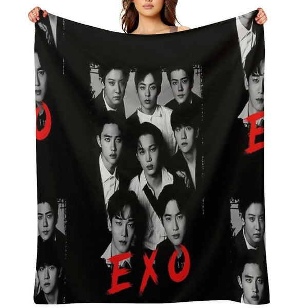 EXO Kpop Group Members Black And White Korean Kpop RGB Color Design Wrinkle-free Throw Blanket