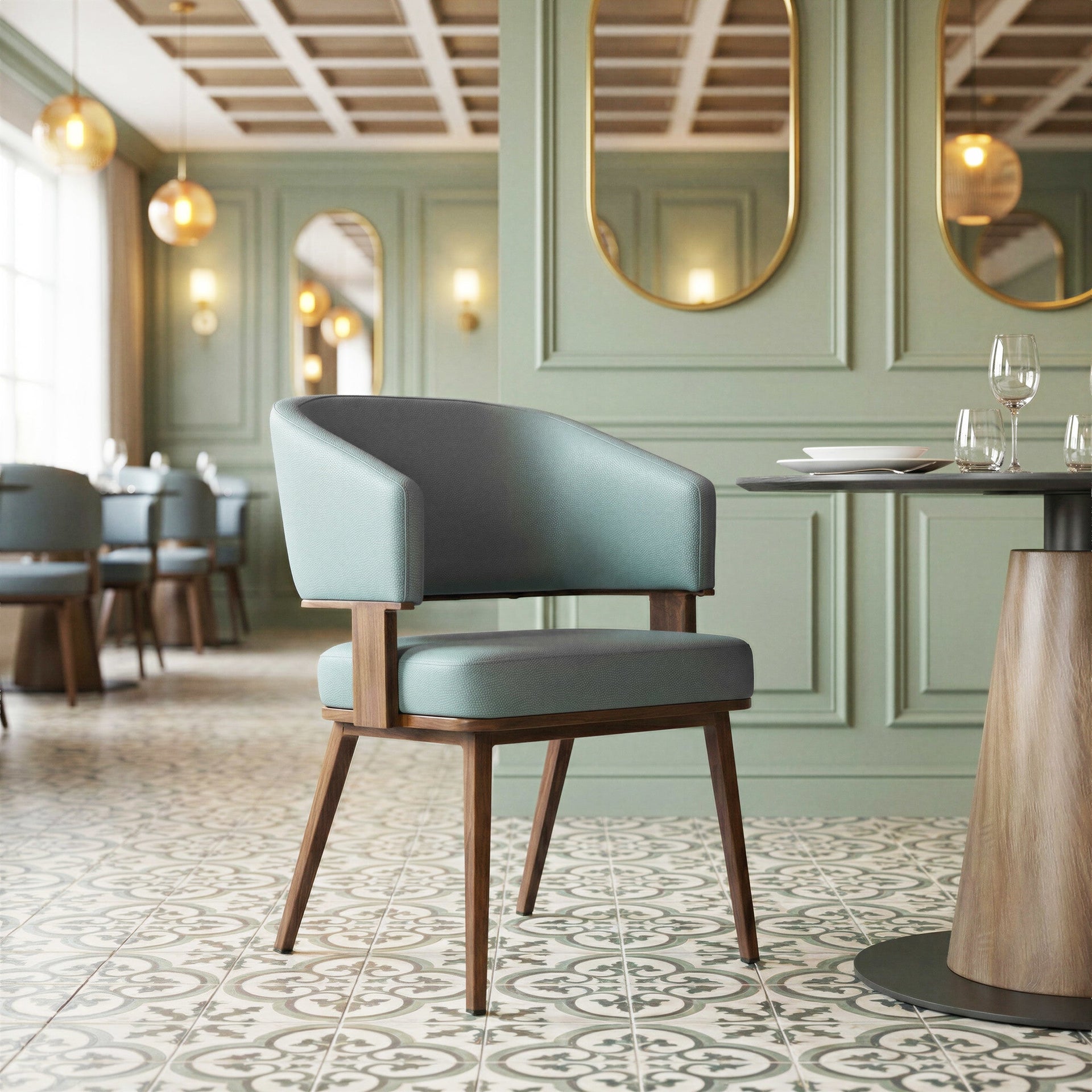 Poise Dining Chair Azure Gray & Walnut