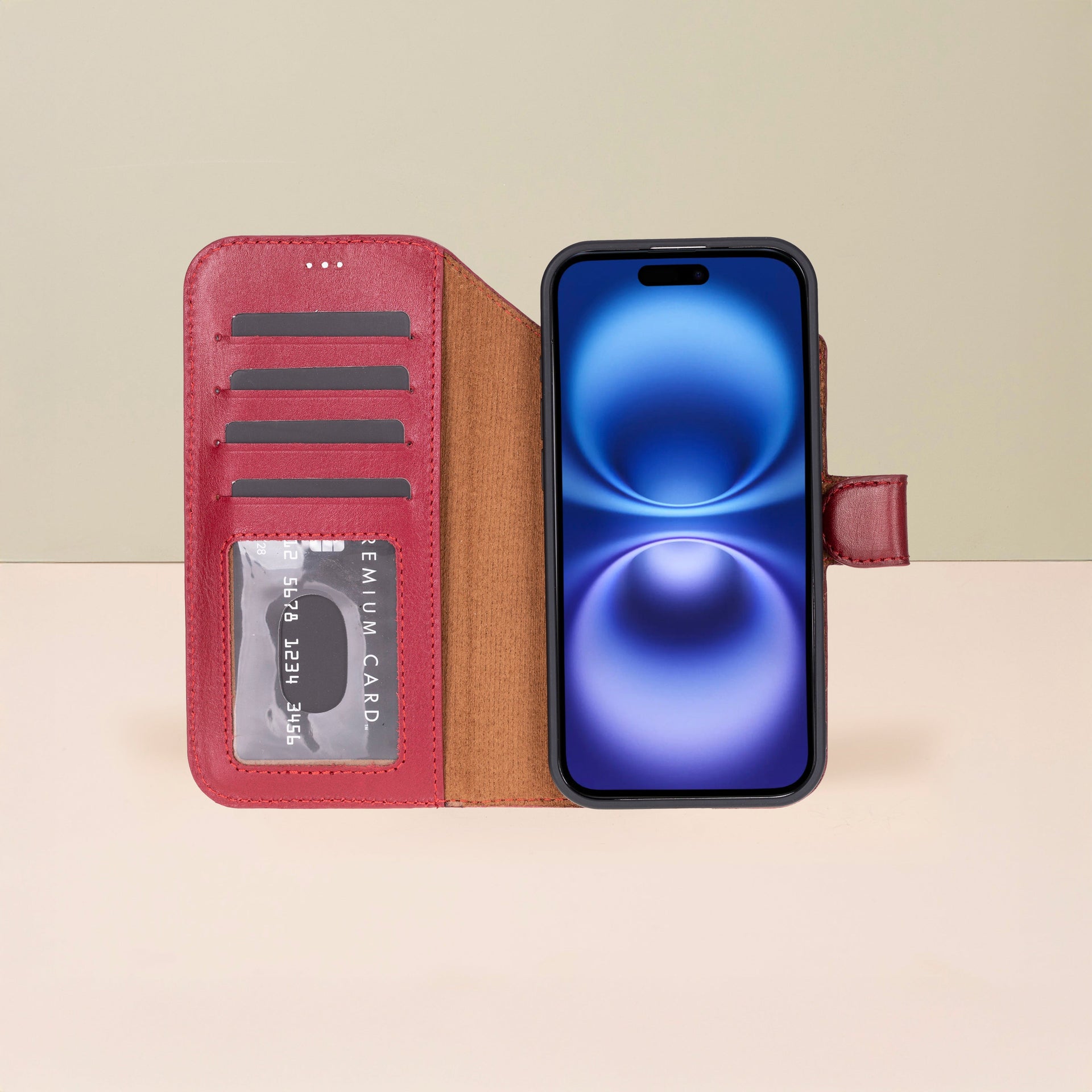 Premium Leather iPhone Air Wallet Case – Red - Austin