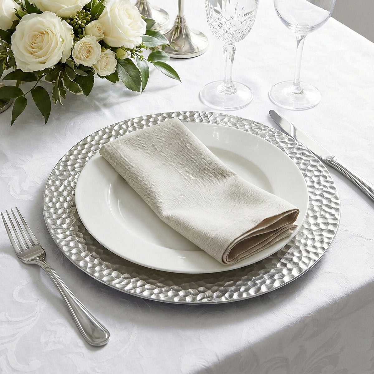 Silver Hammered Charger Plate Set, 12 Pieces