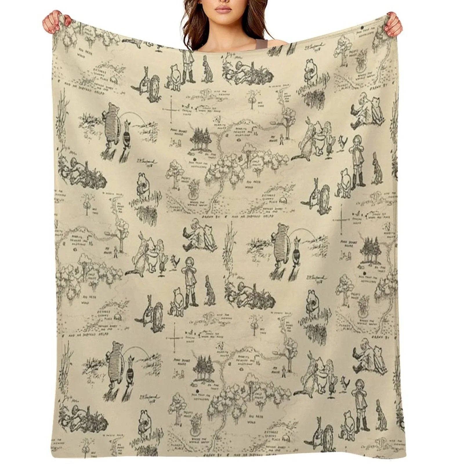 100 Aker Wood (Cream) Throw Blanket