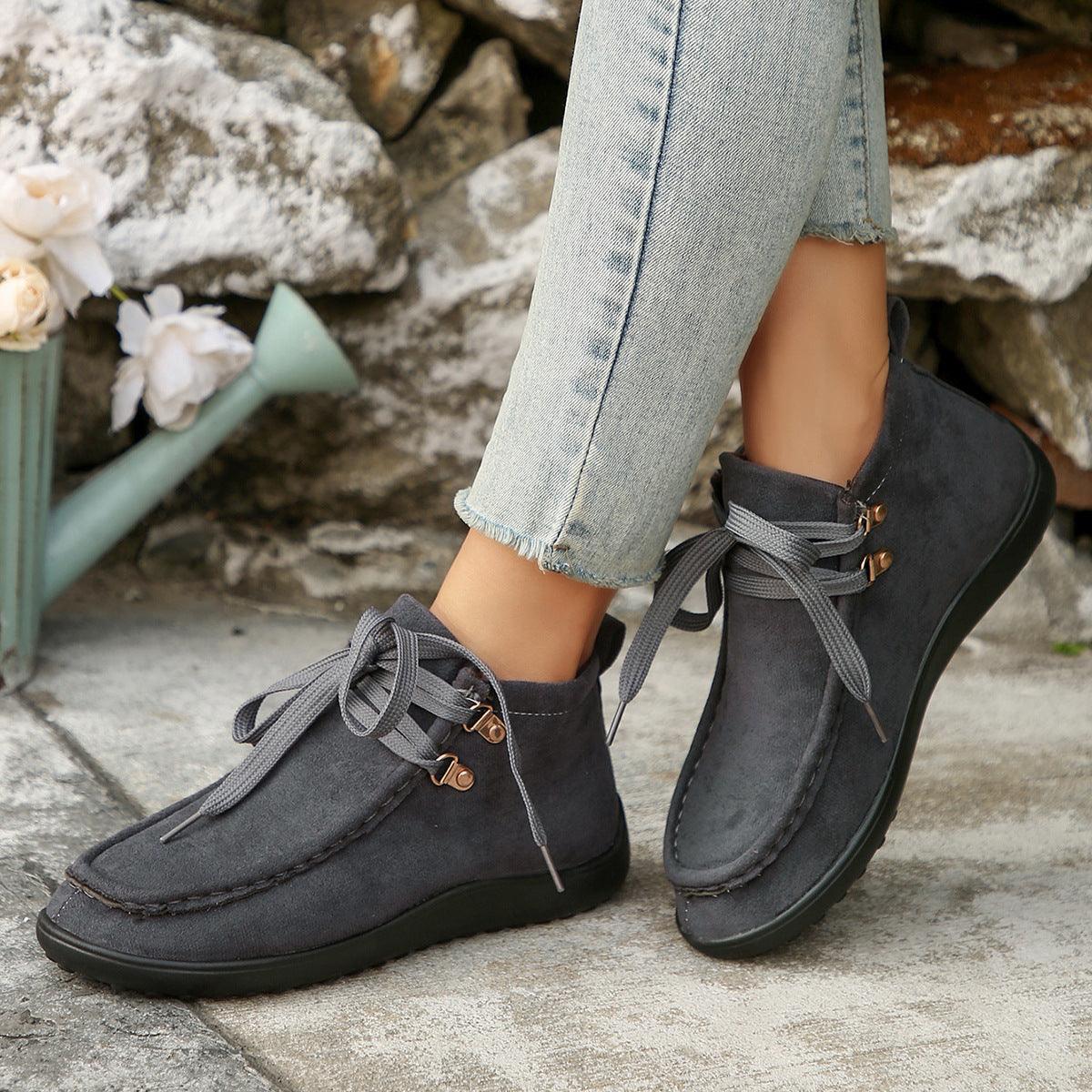 Lace-up Suede Single Shoes for Women Thick Sole Cloth Shoes
