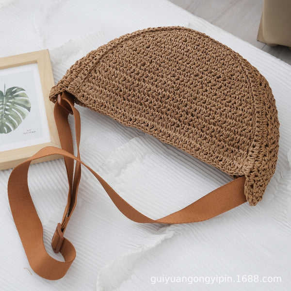 Sports Crossbody Bag Handmade Woven Dumpling Bag Breathable Semicircle Bag Versatile Rattan Bag Summer Beach Bag for Women Luxury