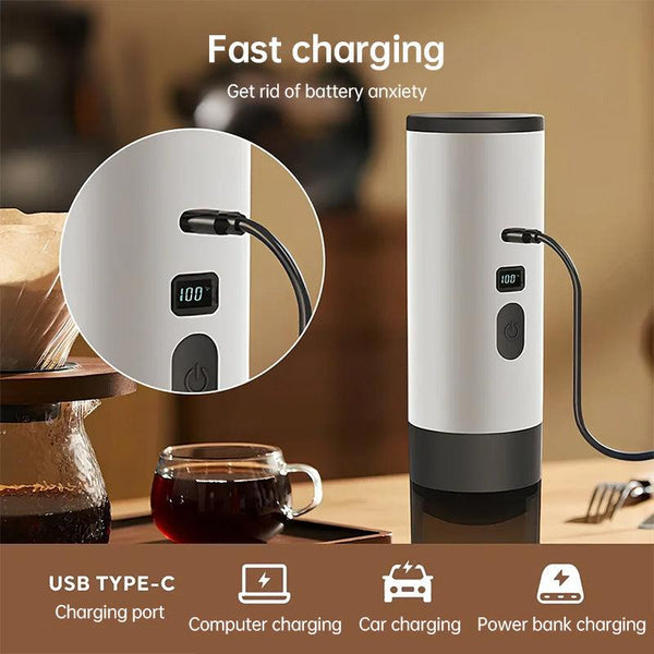 Portable Wireless 3-in-1 Espresso Maker, 7800mAh, Car/Home/Camping, Ground/Capsule Coffee.