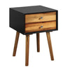Mid-Century Wooden Multipurpose End Table with 2 Storage Drawers-Black - Black