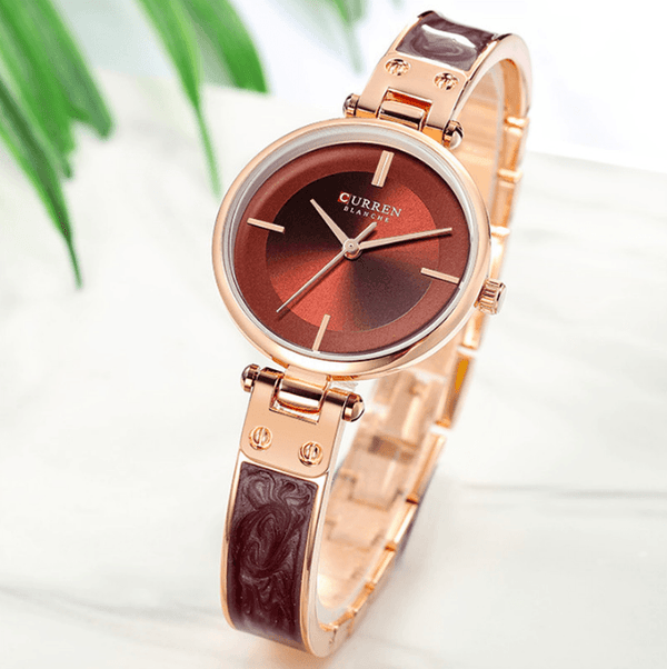 Womens Elegant Stainless Steel Watch With Ceramic Bracelet In Shimmering Marble Colors