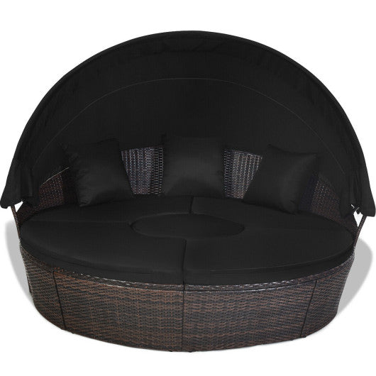 Outdoor Daybed with Retractable Canopy - Black