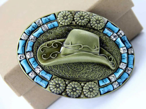 TOPACC Western Turquoise Oval Cowboy Hat Belt Buckle Copper/Bronze - Gifts for You 'n Me