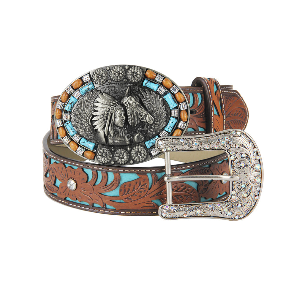 TOPACC Western Turquoise Belts - Turquoise Indians Belt Buckle Copper/Bronze