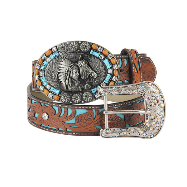 TOPACC Western Turquoise Belts - Turquoise Indians Belt Buckle Copper/Bronze