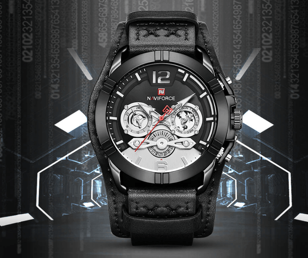 Men's Leather Waterproof Watch With Chronometers And Fluorescent Hands Excellent Design Perfect Gift