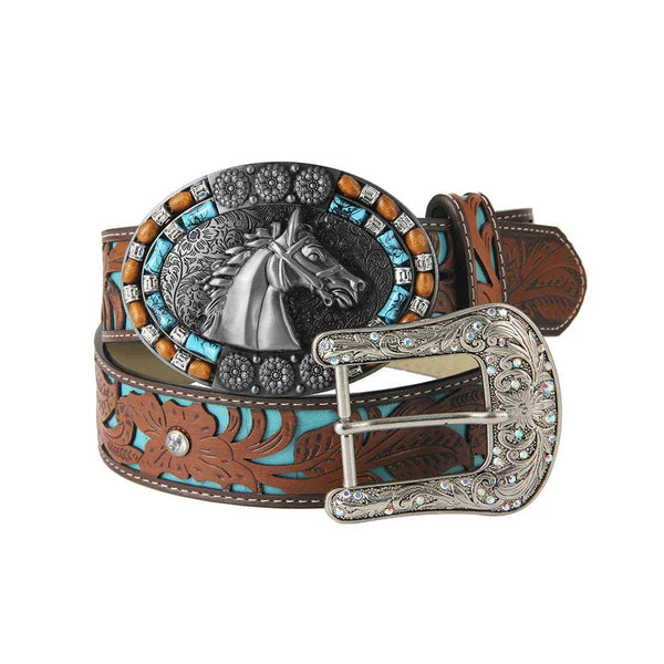TOPACC Western Turquoise Belts - Turquoise Horse Belt Buckle Copper/Bronze - Gifts for You 'n Me