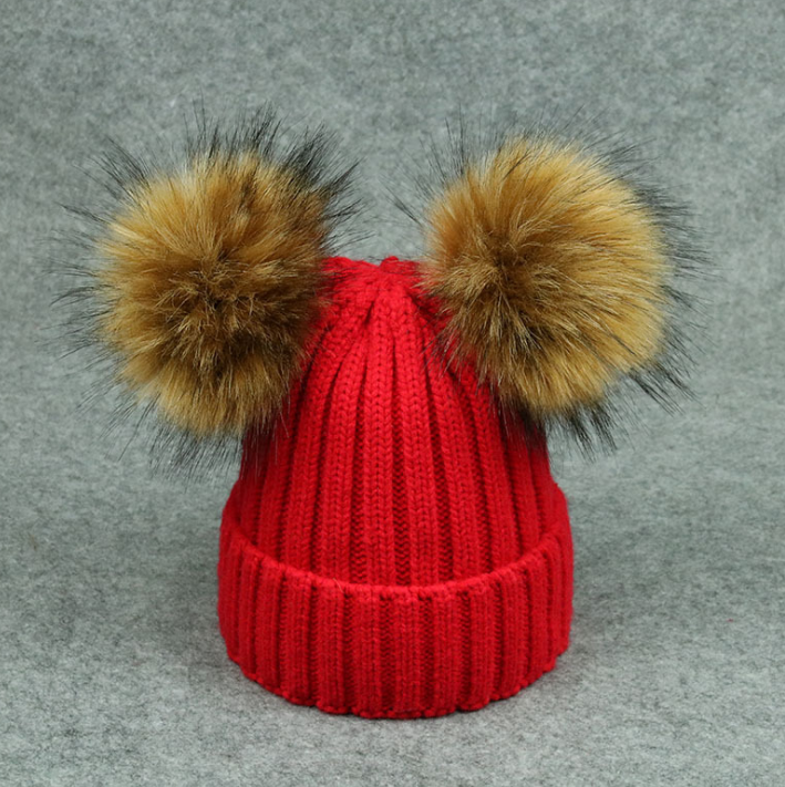 Modern Trend Children's Winter Toddler Baby Kids hat Cap With Two Double Pompom Ears Funny Hat