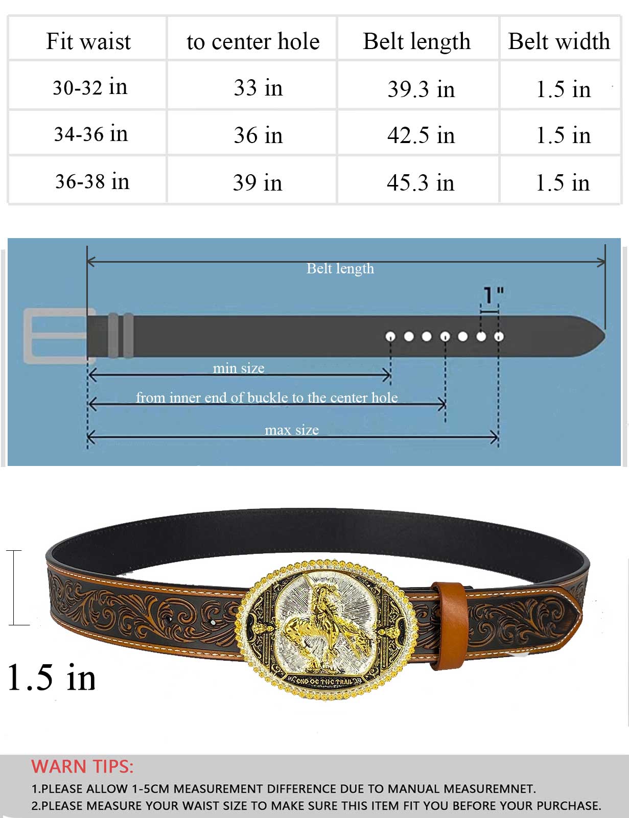TOPACC Western Genuine Leather Pattern Tooled Belt-Southwest Collection Attitude Western Belt Buckle