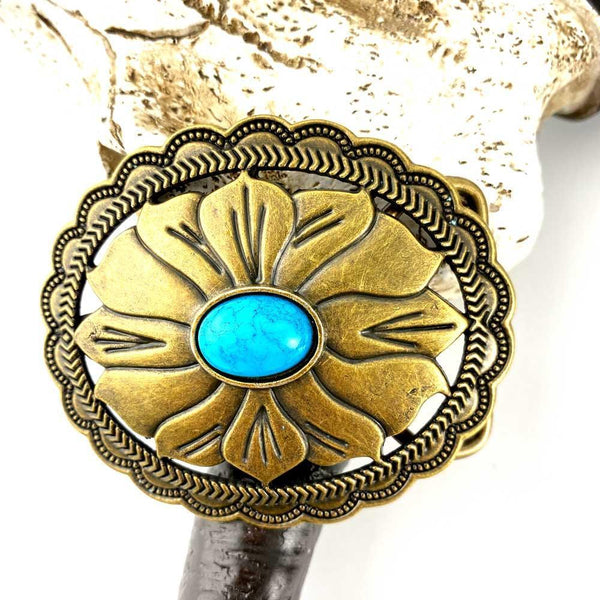 TOPACC Western Turquoise Flower Pattern Cowboy Cowgirl Belt Buckle Copper/Bronze - Gifts for You 'n Me