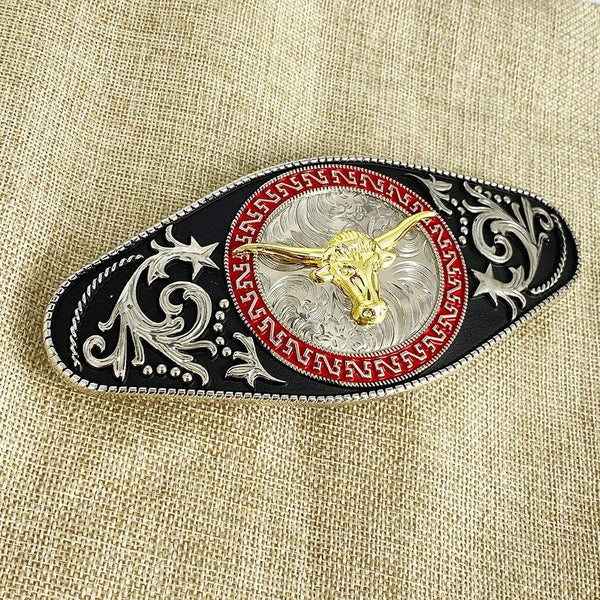 TOPACC Norse Viking Punk Rodeo Longhorn Bull Engraved Flower Belt Buckle - Gifts for You 'n Me