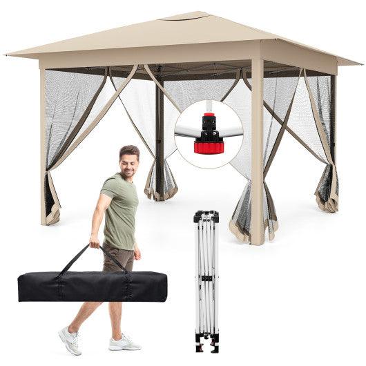 11.5 x 11.5 FT Pop-up Canopy Instant One-Person Setup with Mesh Screen Netting-Beige