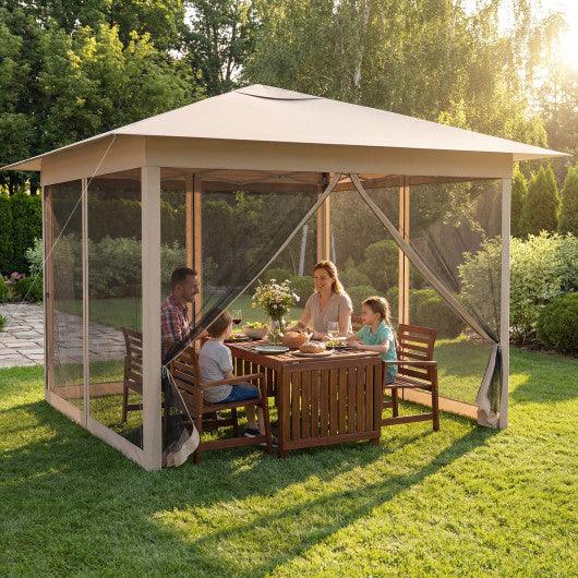 11.5 x 11.5 FT Pop-up Canopy Instant One-Person Setup with Mesh Screen Netting-Beige