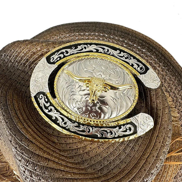 TOPACC Two Tone Horseshoe Longhorn Bull Buckle - Gifts for You 'n Me