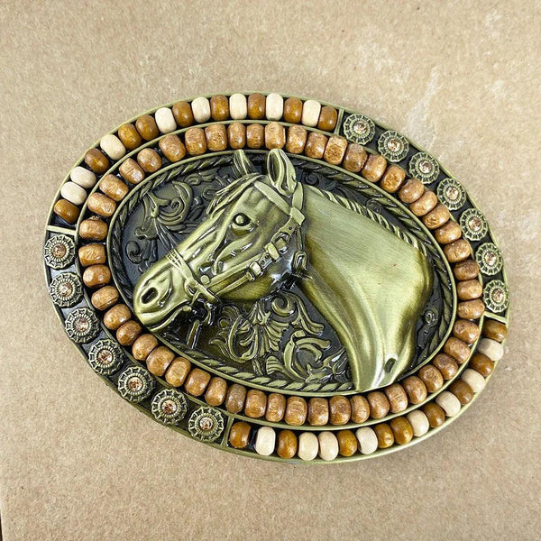 TOPACC Western Oval Wood Beads Horse Belt Buckle - Gifts for You 'n Me