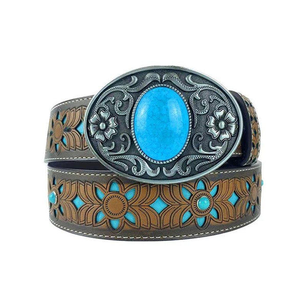 TOPACC Western Turquoise Belts - Oval Turquoise Buckle#3 Copper/Bronze - Gifts for You 'n Me