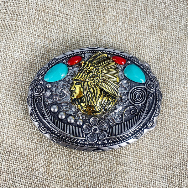 TOPACC Turquoise Indians Belt Buckle