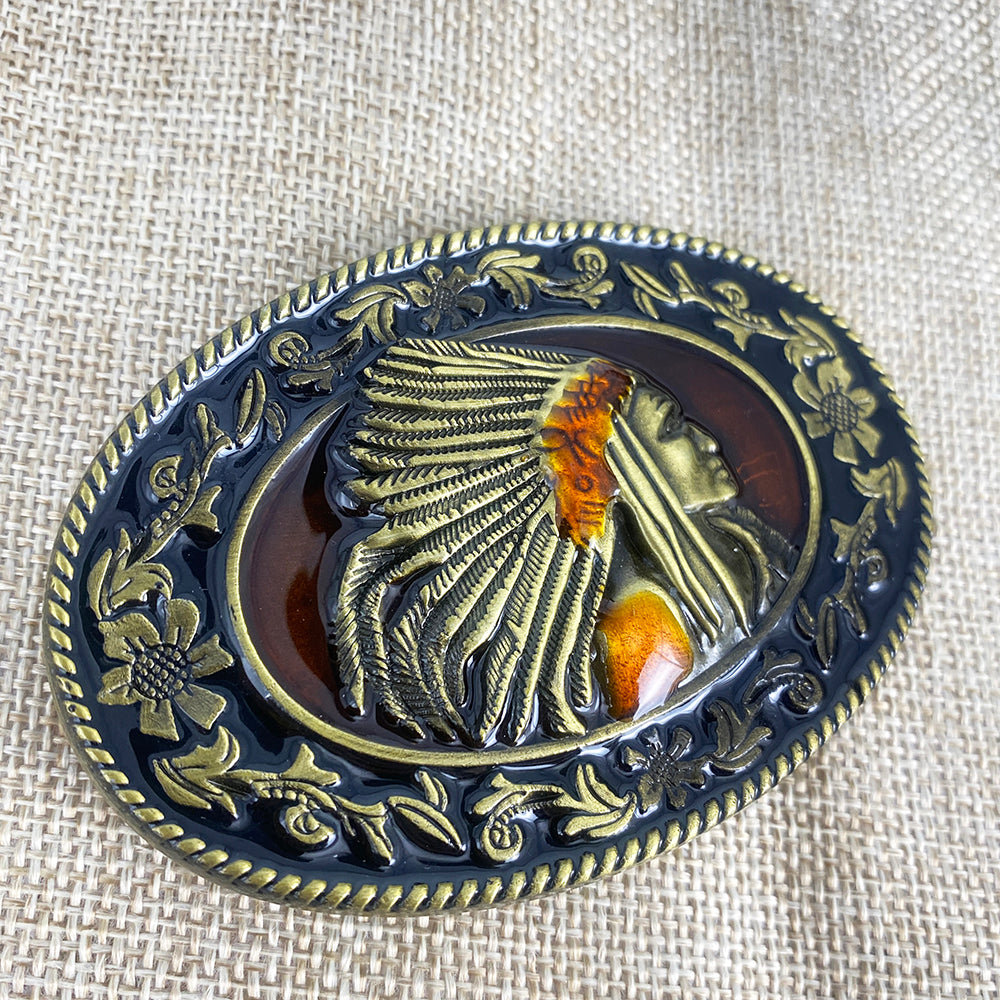 TOPACC Indians Bronze drip oil Belt Buckle