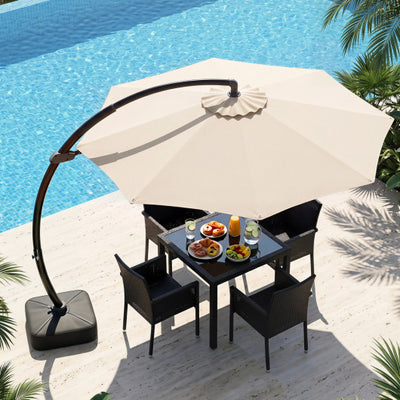 11 FT Cantilever Patio Umbrella with Base with 360° Rotation and Tilt Adjustment-Beige