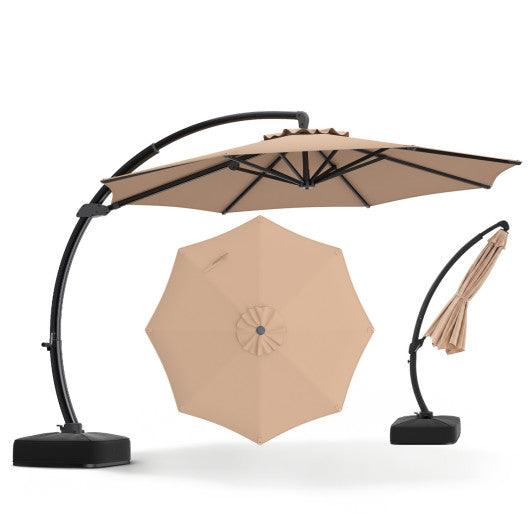 11 FT Cantilever Patio Umbrella with Base with 360° Rotation and Tilt Adjustment-Brown