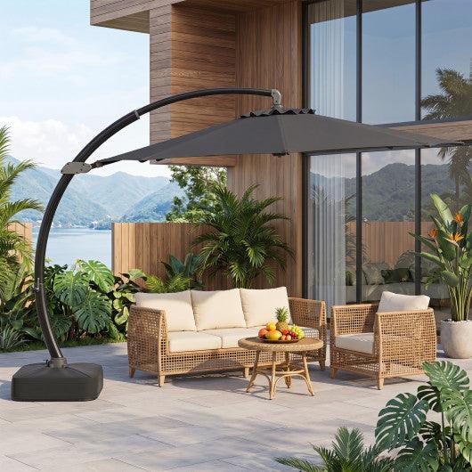 11 FT Cantilever Patio Umbrella with Base with 360° Rotation and Tilt Adjustment-Gray