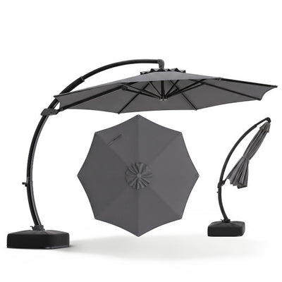 11 FT Cantilever Patio Umbrella with Base with 360° Rotation and Tilt Adjustment-Gray