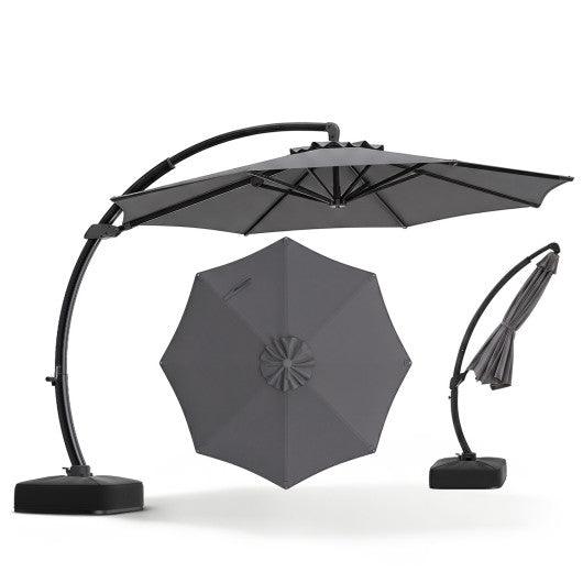 11 FT Cantilever Patio Umbrella with Base with 360° Rotation and Tilt Adjustment-Gray