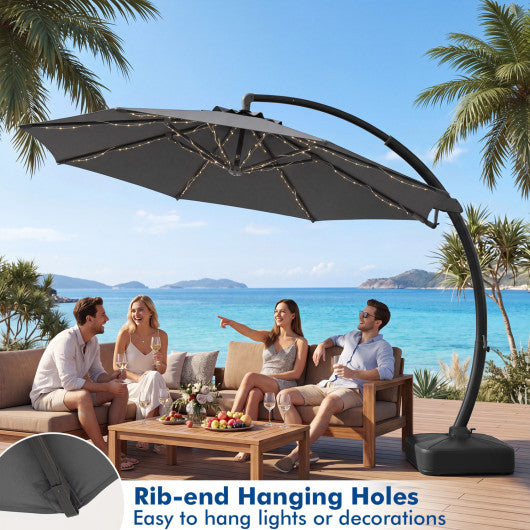11 FT Cantilever Patio Umbrella with Base with 360° Rotation and Tilt Adjustment-Gray