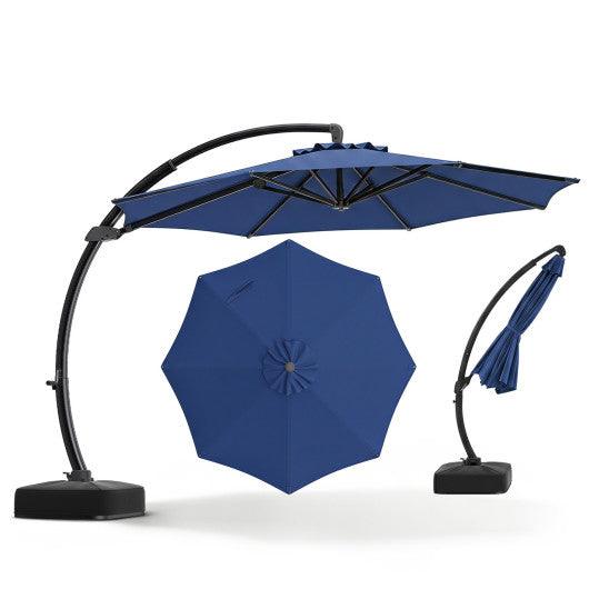 11 FT Cantilever Patio Umbrella with Base with 360° Rotation and Tilt Adjustment-Navy